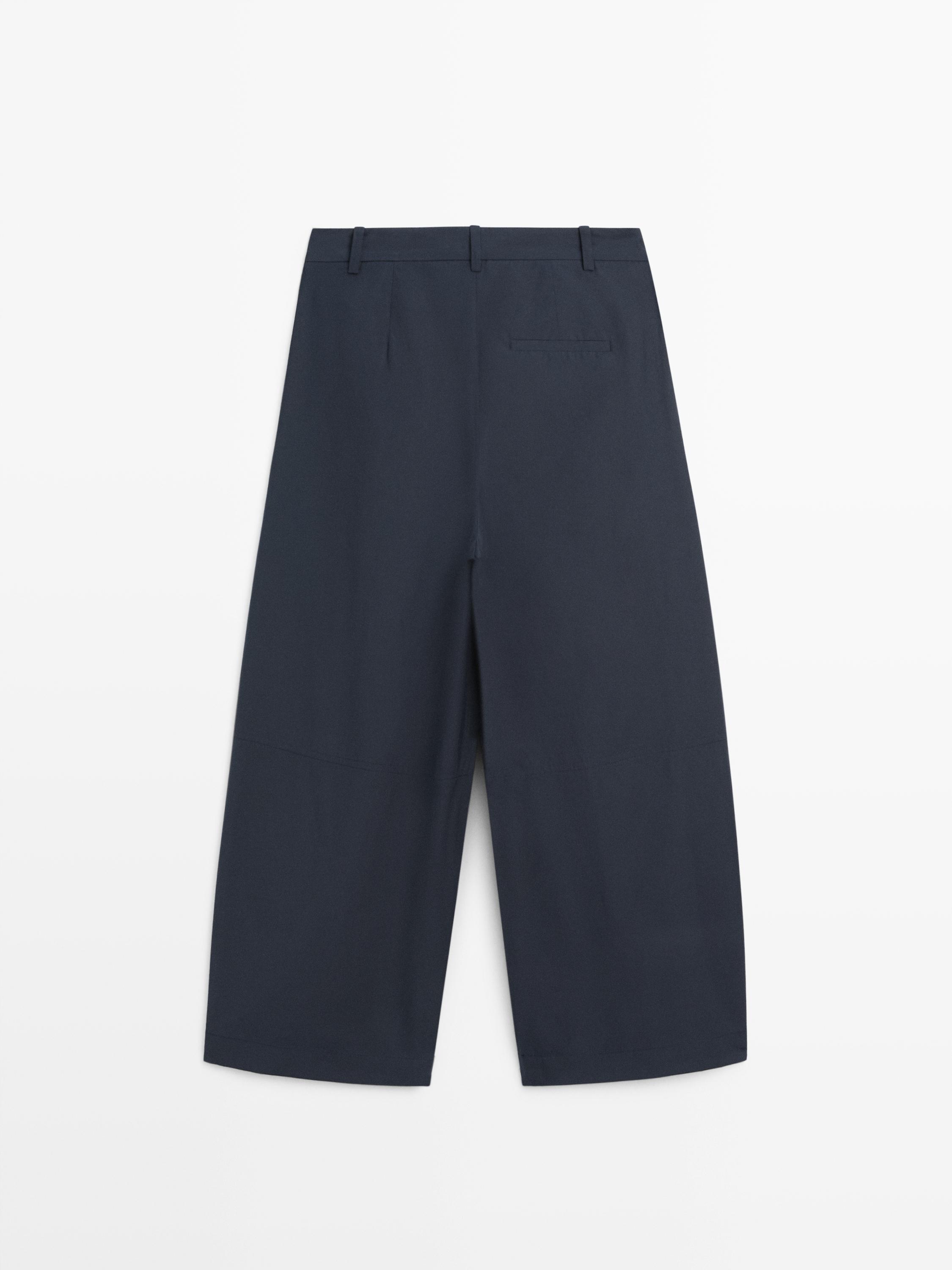 Cotton blend wide-leg trousers